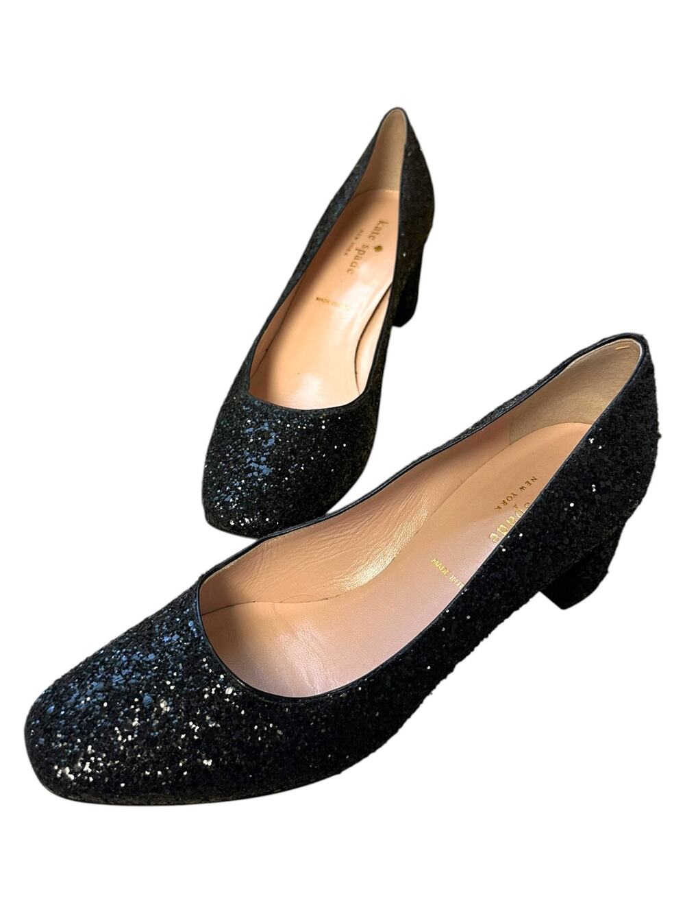 Kate Spade New York Dolores Black Glitter Block Heel Pump Women's 8.5
